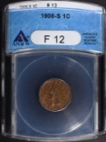 1908-S INDIAN HEAD CENT, ANACS FINE-12 KEY COIN