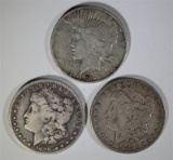 3 - CIRC SILVER DOLLARS; 1884, 1890-O &
