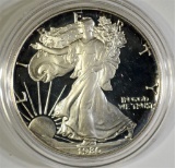 1986 PROOF AMERICAN SILVER EAGLE, IN BOX WITH COA