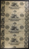 UNCUT SHEET OF 4-$5.00 BANK OF AUGUSTA GA NOTES