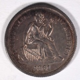 1861 SEATED LIBERTY DIME CH AU