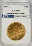 1875-CC $20.00 GOLD LIBERTY, PCI CHOICE BU: RARE