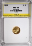 1903 $1.00 JEFFERSON GOLD, LVCS  CH/GEM BU