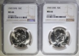 2-1965 SMS KENNEDY HALF DOLLARS, NGC-MS 66