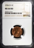 1936-D LINCOLN CENT, NGC MS-66 RED