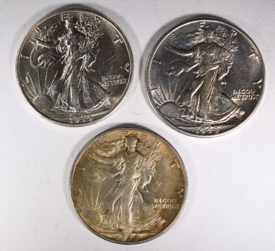 3-1944-S CH BU WALKING LIBERTY HALVES, BETTER DATE