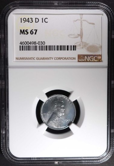 1943-D LINCOLN STEEL CENT, NGC MS67