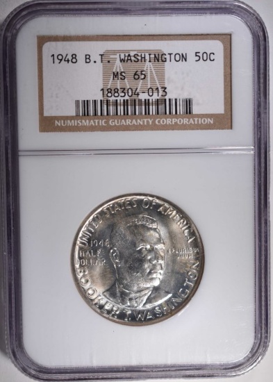 1948 BOOKER T WASHINGTON HALF, NGC MS-65 GEM