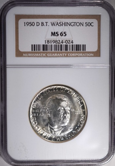 1950-D BOOKER T WASHINGTON HALF, NGC MS-65 GEM