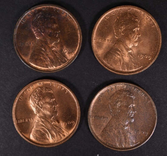 4-1909 VDB LINCOLN CENTS, GEM BU