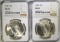 2- 1923 PEACE SILVER DOLLARS, NGC MS64
