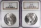 (2) 1923 PEACE SILVER DOLLARS, NGC MS-64