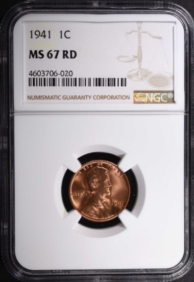 1941 LINCOLN CENT, NGC MS-67 RED