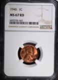 1946 LINCOLN CENT, NGC MS-67 RED
