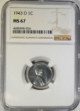 1943-D LINCOLN STEEL CENT, NGC MS67