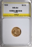 1909 $2.50 GOLD INDIAN, LVCS CH/GEM BU