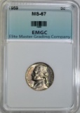 1959 JEFFERSON NICKEL, EMGC SUPERB GEM BU+