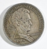 1918 LINCOLN COMMEMORATIVE HALF DOLLAR, XF/AU