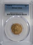 1910-S $5.00 INDIAN GOLD PCGS VF20