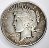 1921 PEACE SILVER DOLLAR, XF CLEANED -KEY DATE