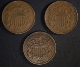 1867, 68 & 69 XF TWO CENT PIECES