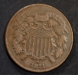 1871 TWO CENT PIECE, VF KEY DATE