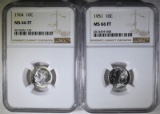 1951 & 1964 ROOSEVELT DIMES, NGC MS-66 FULL TORCH