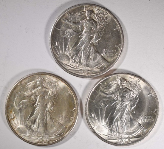 3-1945-S WALKING LIBERTY HALVES, CH BU BETTER DATE