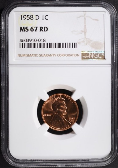 1958-D LINCOLN CENT, NGC MS-67 RED