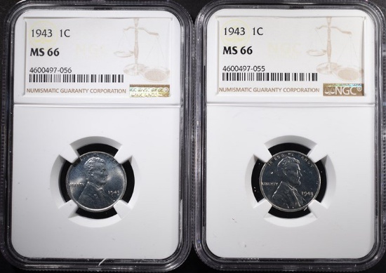 2-1943 LINCOLN STEEL CENTS, NGC MS66