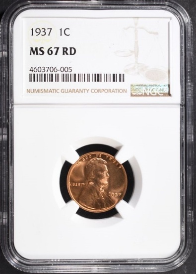 1937 LINCOLN CENT, NGC MS-67 RED