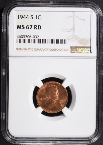 1944-S LINCOLN CENT, NGC MS-67 RED