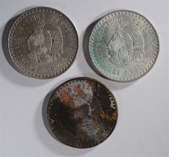 3-1948 MEXICAN 5 PESOS COINS