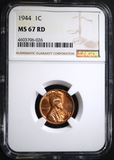 1944 LINCOLN CENT, NGC MS-67 RED