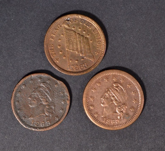 3- PATRIOTIC CIVIL WAR TOKENS