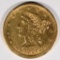 1907 $5 GOLD LIBERTY AU/UNC