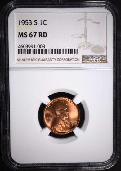 1953-S LINCOLN CENT, NGC MS-67 RED