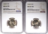 (2) 1943-D JEFFERSON NICKELS, NGC-MS66 5FS