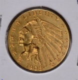 1908 $2 ½ GOLD INDIAN HEAD CH BU
