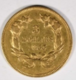 1855 $3 GOLD XF-AU  RARE!
