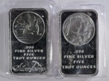 2-DIFFERENT FIVE OUNCE .999 SILVER BARS