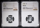 2-1943 LINCOLN STEEL CENTS, NGC MS66