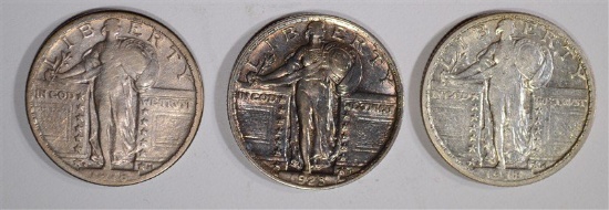 3 STANDING LIBERTY QUARTERS: 1923 AU/UNC,