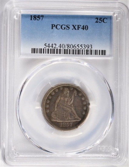 1857 SEATED QUARTER, PCGS XF-40