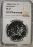 1988 CANADA $5 MAPLE LEAF NGC MS67