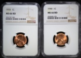 1944 & 1955 LINCOLN CENTS NGC MS66 RD