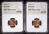 2 - 1953-D LINCOLN CENTS NGC MS66 RD