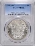 1891-CC MORGAN DOLLAR, PCGS MS-63 WHITE!!!