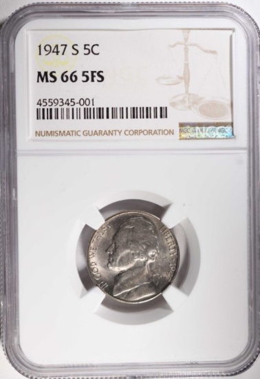 1947-S JEFFERSON NICKEL, NGC MS-66 FULL STEPS RARE