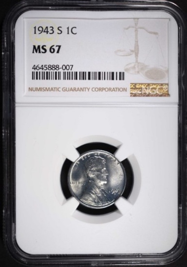 1943-S STEEL LINCOLN CENT, NGC MS-67